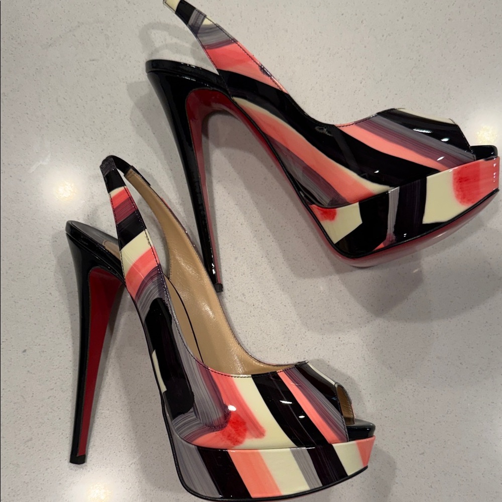 Christian Louboutin Black and Red Striped Heels